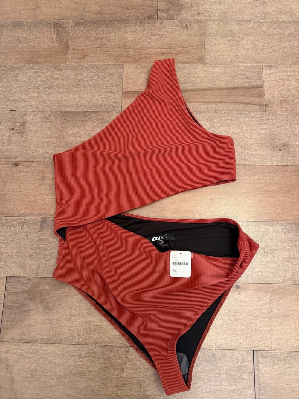 Beach Riot One-Shoulder Ribbed Rust Orange Bodysuit - Picture 3 of 3